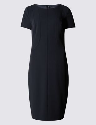 Curved Front Lined Short Sleeve Shift Dress